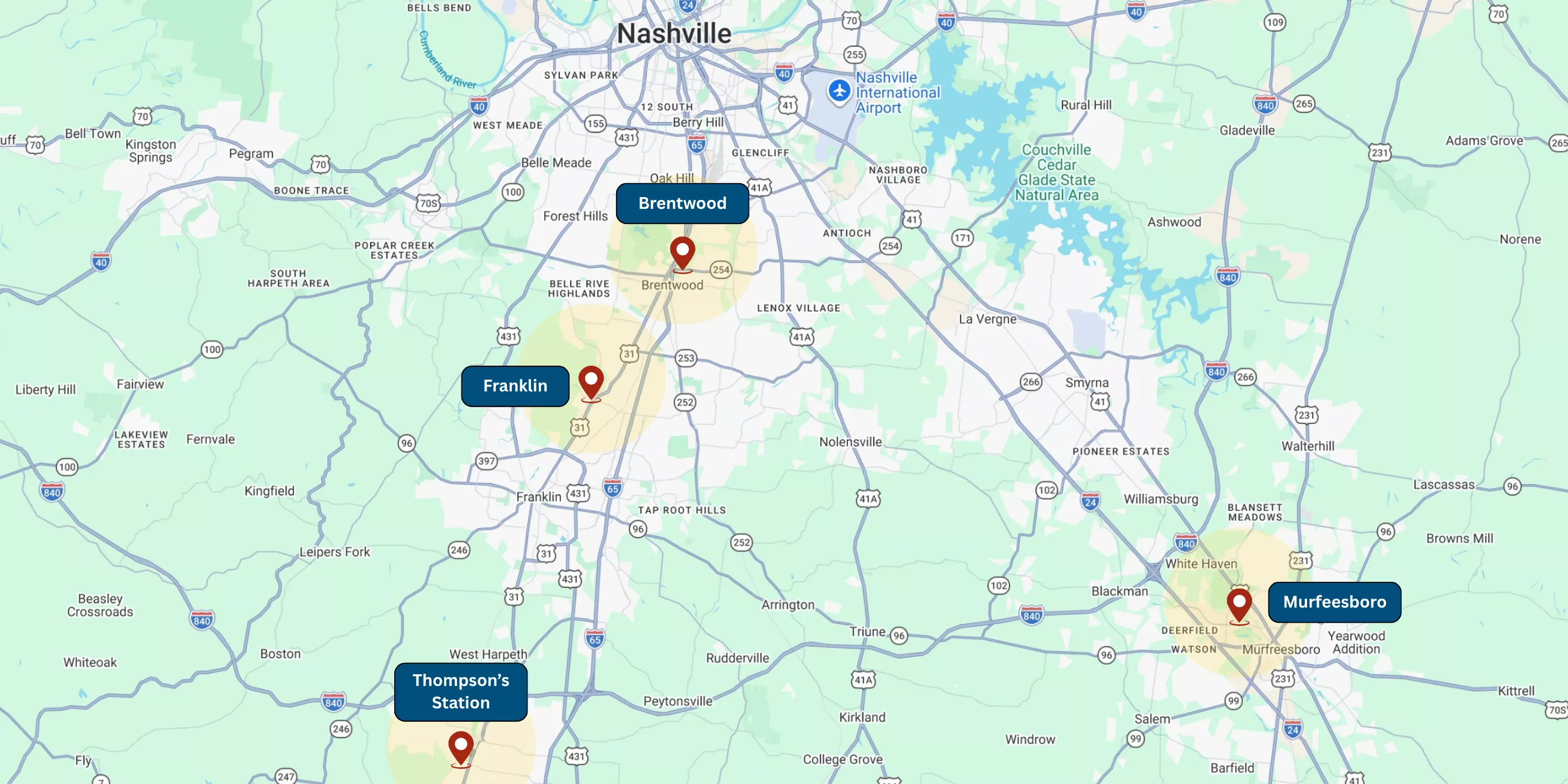 Map showing all Southern Oral & Facial Surgery locations.