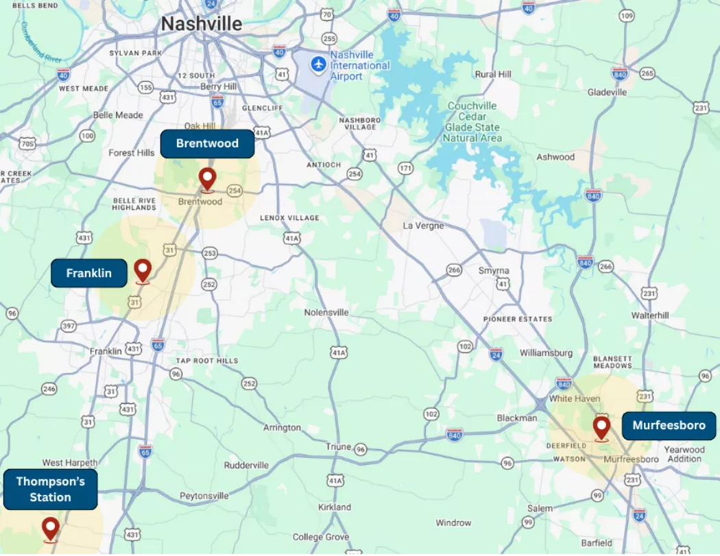 Map showing all Southern Oral & Facial Surgery locations.